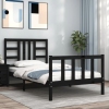 Estructura de cama con cabecero madera maciza negro 90x190 cm