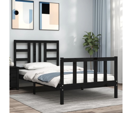 Estructura de cama con cabecero madera maciza negro 90x190 cm