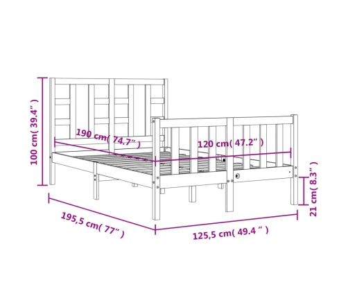 Estructura de cama de matrimonio con cabecero madera maciza