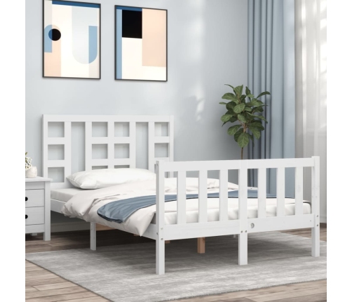 Estructura cama de matrimonio con cabecero madera maciza blanco