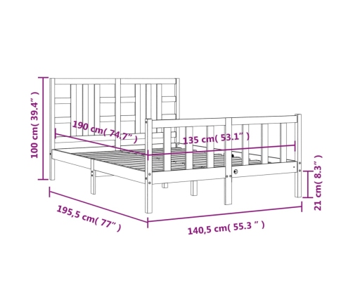 Estructura de cama de matrimonio con cabecero madera maciza