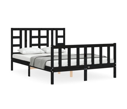 Estructura de cama con cabecero madera maciza negro 140x190 cm