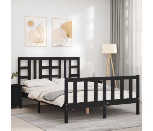 Estructura de cama con cabecero madera maciza negro 140x190 cm