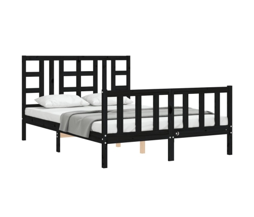 Estructura de cama con cabecero madera maciza negro 140x190 cm