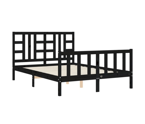 Estructura de cama con cabecero madera maciza negro 140x190 cm