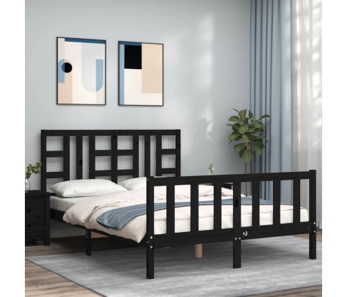 Estructura de cama con cabecero madera maciza negro 140x190 cm