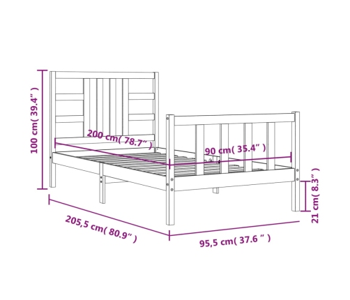 Estructura de cama sin colchón madera maciza de pino 90x200 cm