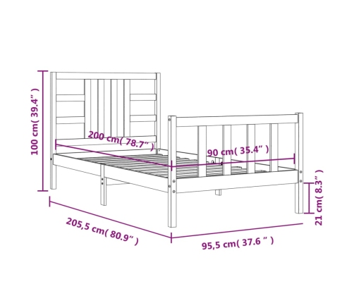 Estructura de cama sin colchón madera de pino blanca 90x200 cm