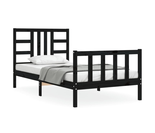 Estructura de cama con cabecero madera maciza negro 90x200 cm