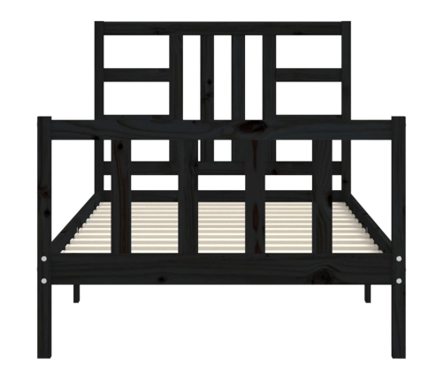 Estructura de cama con cabecero madera maciza negro 90x200 cm