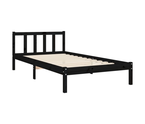 Estructura de cama con cabecero madera maciza negro 90x200 cm