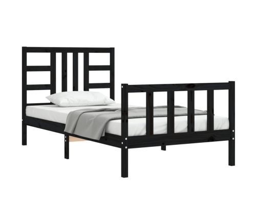 Estructura de cama con cabecero madera maciza negro 100x200 cm