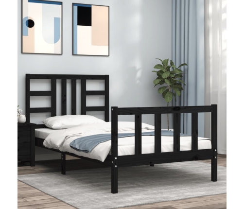 Estructura de cama con cabecero madera maciza negro 100x200 cm