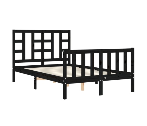 Estructura de cama con cabecero madera maciza negro 120x200 cm