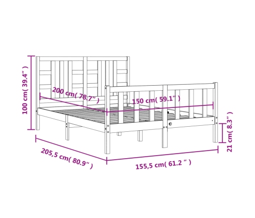 Estructura de cama matrimonio con cabecero madera maciza blanco