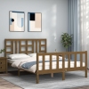 Estructura de cama matrimonio con cabecero madera marrón miel