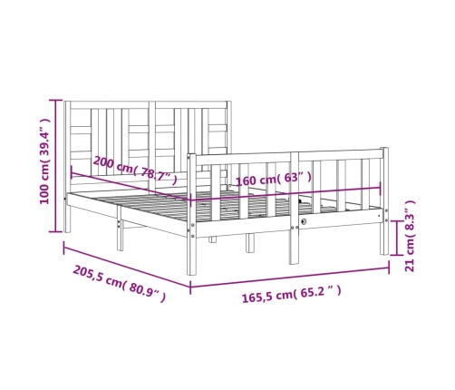 Estructura de cama sin colchón madera maciza de pino 160x200 cm