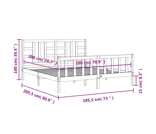 Estructura de cama con cabecero madera maciza negro 180x200 cm