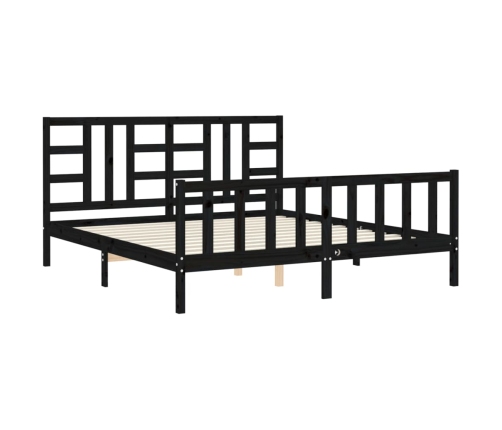 Estructura de cama con cabecero madera maciza negro 180x200 cm