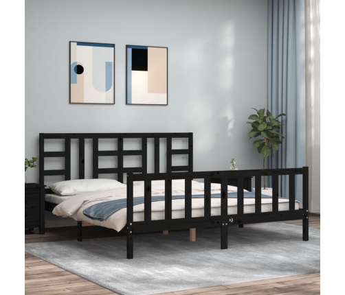 Estructura de cama con cabecero madera maciza negro 180x200 cm