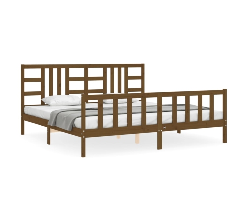 Estructura cama y cabecero madera maciza marrón miel 200x200 cm