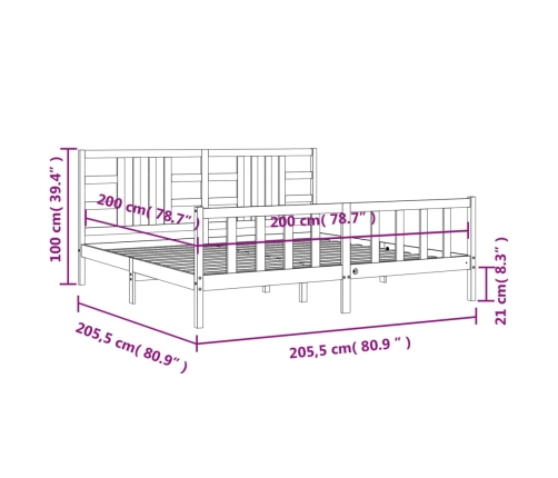 Estructura cama y cabecero madera maciza marrón miel 200x200 cm