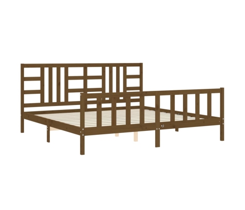 Estructura cama y cabecero madera maciza marrón miel 200x200 cm