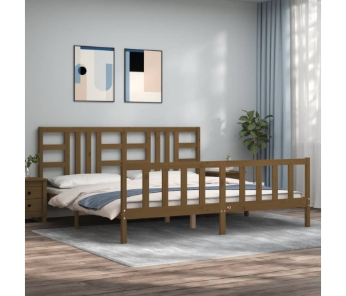 Estructura cama y cabecero madera maciza marrón miel 200x200 cm