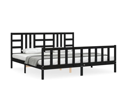 Estructura de cama con cabecero madera maciza negro 200x200 cm