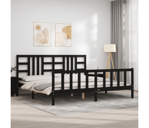 Estructura de cama con cabecero madera maciza negro 200x200 cm