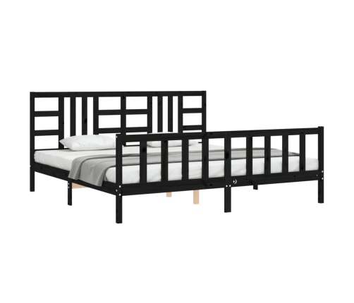 Estructura de cama con cabecero madera maciza negro 200x200 cm