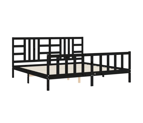 Estructura de cama con cabecero madera maciza negro 200x200 cm