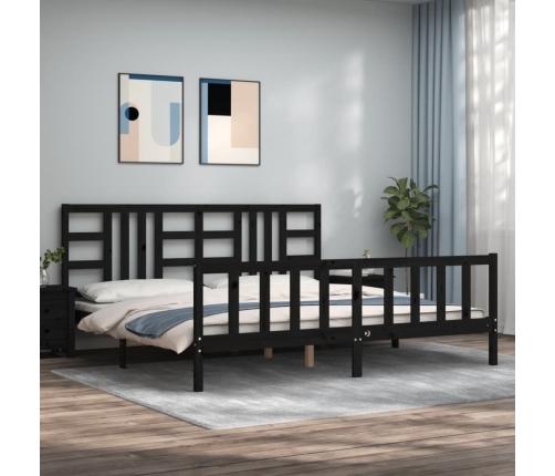 Estructura de cama con cabecero madera maciza negro 200x200 cm