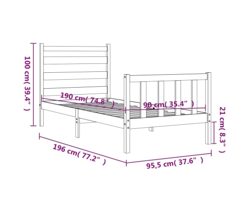 Estructura de cama sin colchón madera maciza blanca 90x190 cm