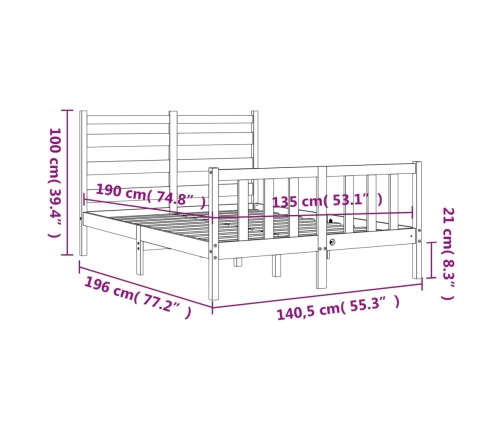 Estructura de cama de matrimonio con cabecero madera maciza