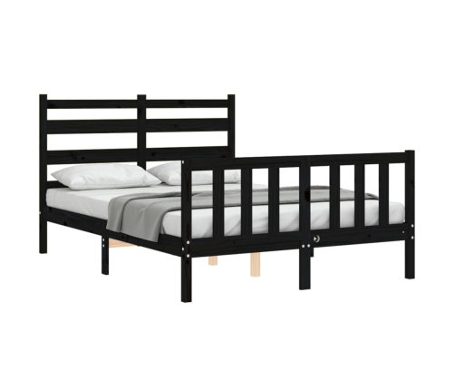 Estructura cama de matrimonio con cabecero madera maciza negro