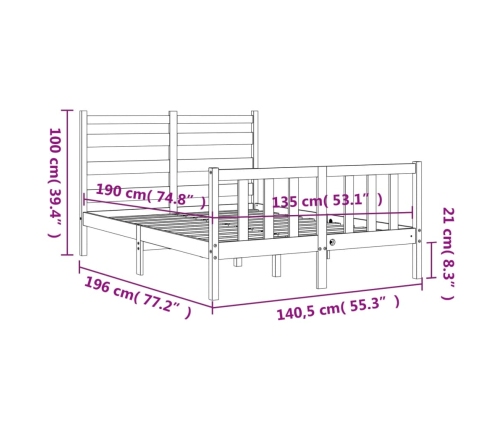 Estructura cama de matrimonio con cabecero madera maciza negro