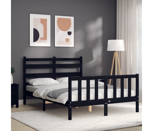 Estructura cama de matrimonio con cabecero madera maciza negro