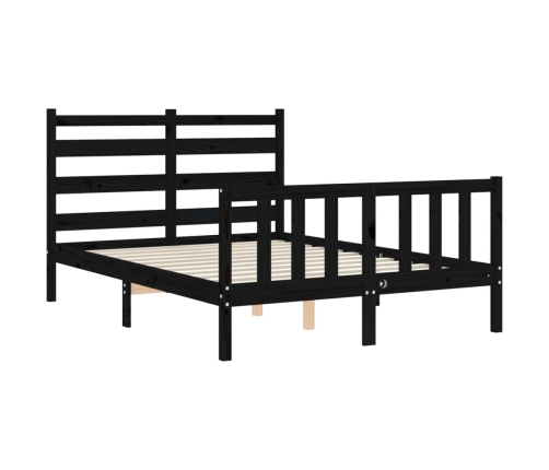 Estructura cama de matrimonio con cabecero madera maciza negro