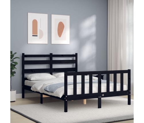 Estructura cama de matrimonio con cabecero madera maciza negro