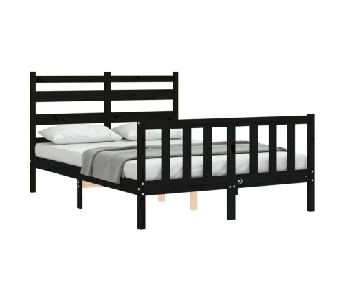 Estructura de cama con cabecero madera maciza negro 140x190 cm