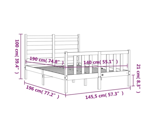 Estructura de cama con cabecero madera maciza negro 140x190 cm