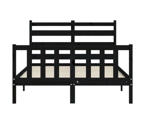 Estructura de cama con cabecero madera maciza negro 140x190 cm