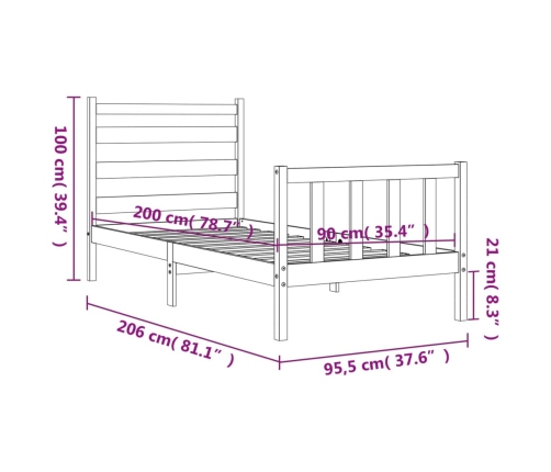 Estructura de cama sin colchón madera de pino blanca 90x200 cm