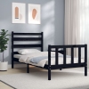 Estructura de cama con cabecero madera maciza negro 90x200 cm