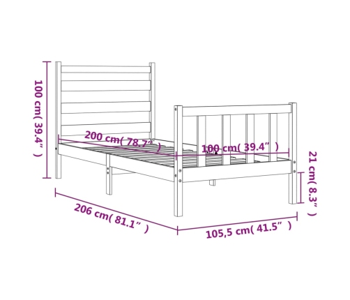 Estructura de cama sin colchón madera maciza de pino 100x200 cm