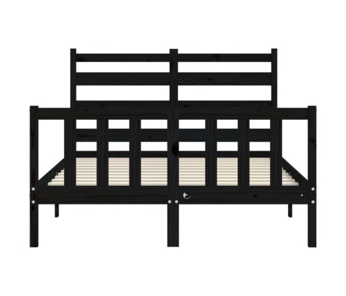 Estructura de cama con cabecero madera maciza negro 120x200 cm