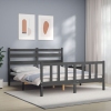 Estructura de cama matrimonio con cabecero madera maciza gris