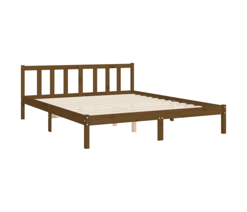 Estructura de cama matrimonio con cabecero madera marrón miel