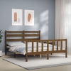 Estructura de cama matrimonio con cabecero madera marrón miel